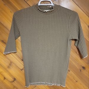 Turtleneck Ribbed Lettuce Edge Light Sweater.